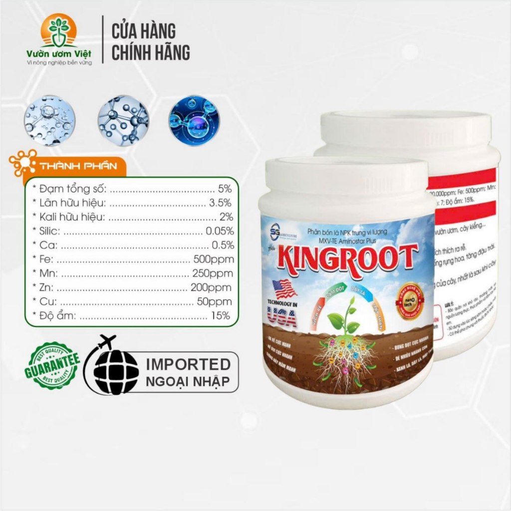 Phân bón KING ROOT kích rễ, dưỡng lá bổ sung NPK nhập khẩu, tăng cường năng suất cây trồng - 500gr
