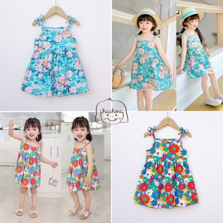 Váy bé gái, đầm bé gái 2 dây vải Thô Cotton dáng suông thoáng mát ChuChoaKids [VBC31]