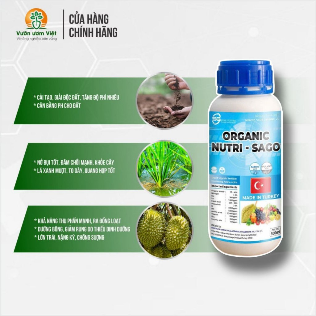 Phân bón hữu cơ dinh dưỡng tổng hợp ORGANIC NUTRI SAGO nhập khẩu Thổ Nhĩ Kỳ - 500ml