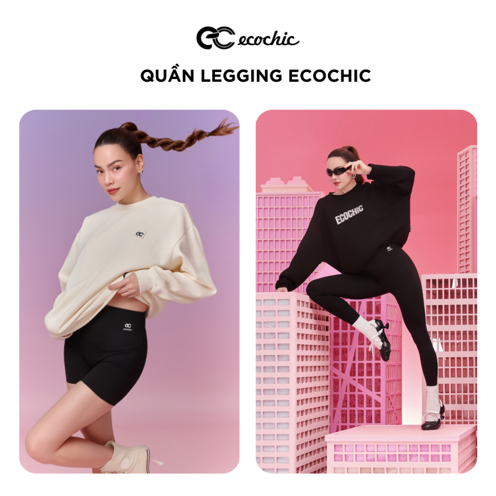 Quần legging đùi ECOCHIC nữ cạp cao gen bụng tập gym yoga chất liệu su đúc định hình nâng mông