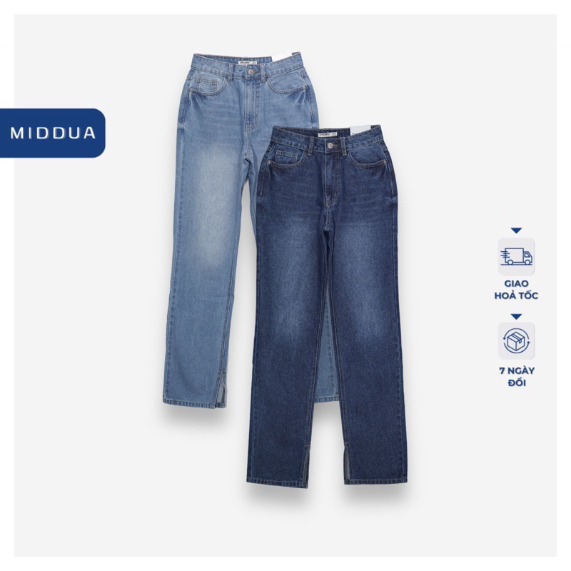 MIDDUA - JN185 Quần jean ống đứng lưng cao, xẻ lai
