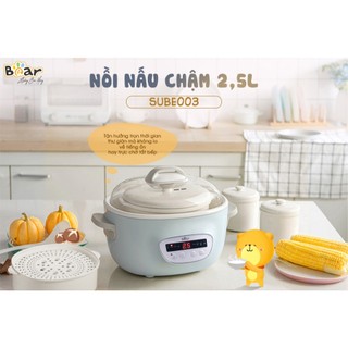 Nồi Nấu Chậm 2,5L Bear SUBE003, 380W, Đa Năng Bản Tiếng Việt Kèm Lồng Hấp, Có Hẹn giờ, BH 18 Tháng