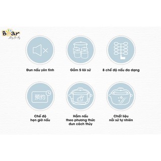 Nồi Nấu Chậm 2,5L Bear SUBE003, 380W, Đa Năng Bản Tiếng Việt Kèm Lồng Hấp, Có Hẹn giờ, BH 18 Tháng