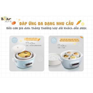 Nồi Nấu Chậm 2,5L Bear SUBE003, 380W, Đa Năng Bản Tiếng Việt Kèm Lồng Hấp, Có Hẹn giờ, BH 18 Tháng