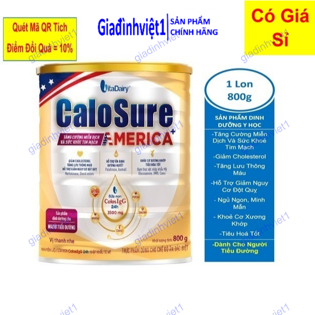 Sữa Calosure America+ 800g (Tiểu đường) bảo vệ cơ xương khớp, tim mạch ...