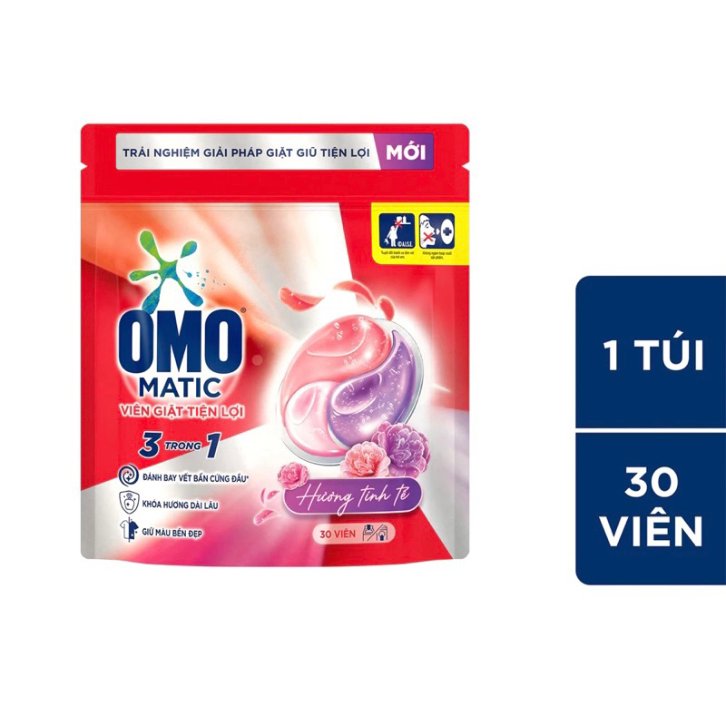 Túi viên giặt tiện lợi OMO Hương Thơm Mát 3 trong 1 (30 viên/túi)