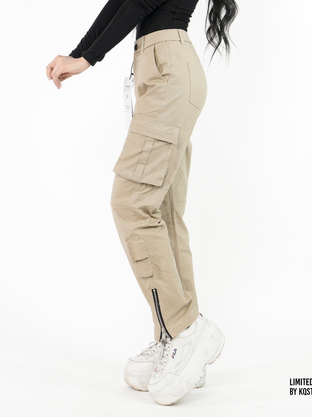 Ảnh Quần cargo nữ túi hộp KQSTYLING kaki cotton co giãn nhẹ lưng thun phối nút phía trước-A13- VÀNG NGHỆ 1