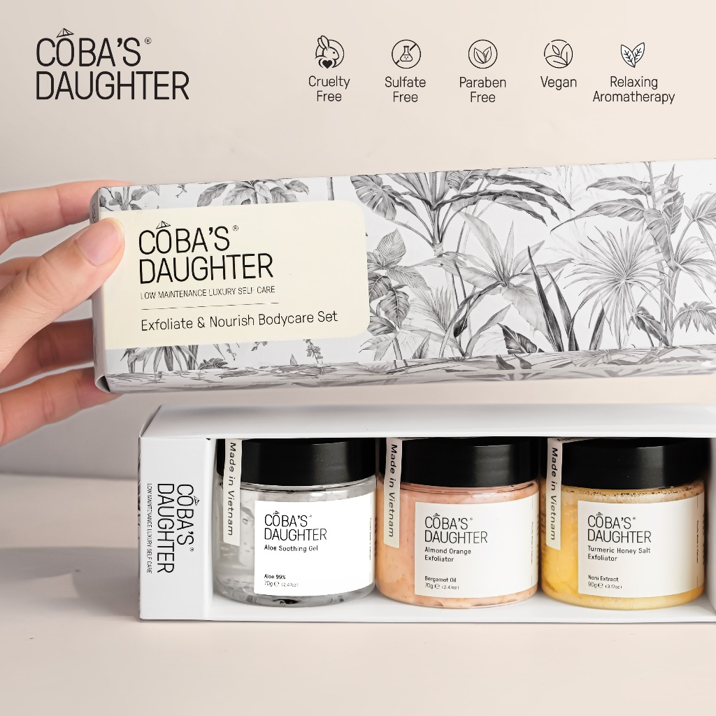 Bộ chăm sóc cơ thể tẩy tế bào chết & dưỡng ẩm cho da - CoBa's Daughter  Exfoliate & Nourish Bodycare Set | Shopee Việt Nam