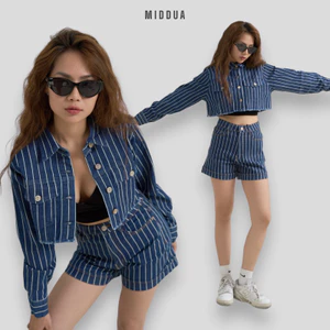MIDDUA - SJ018 Short xăn lai denim, lưng siêu cao