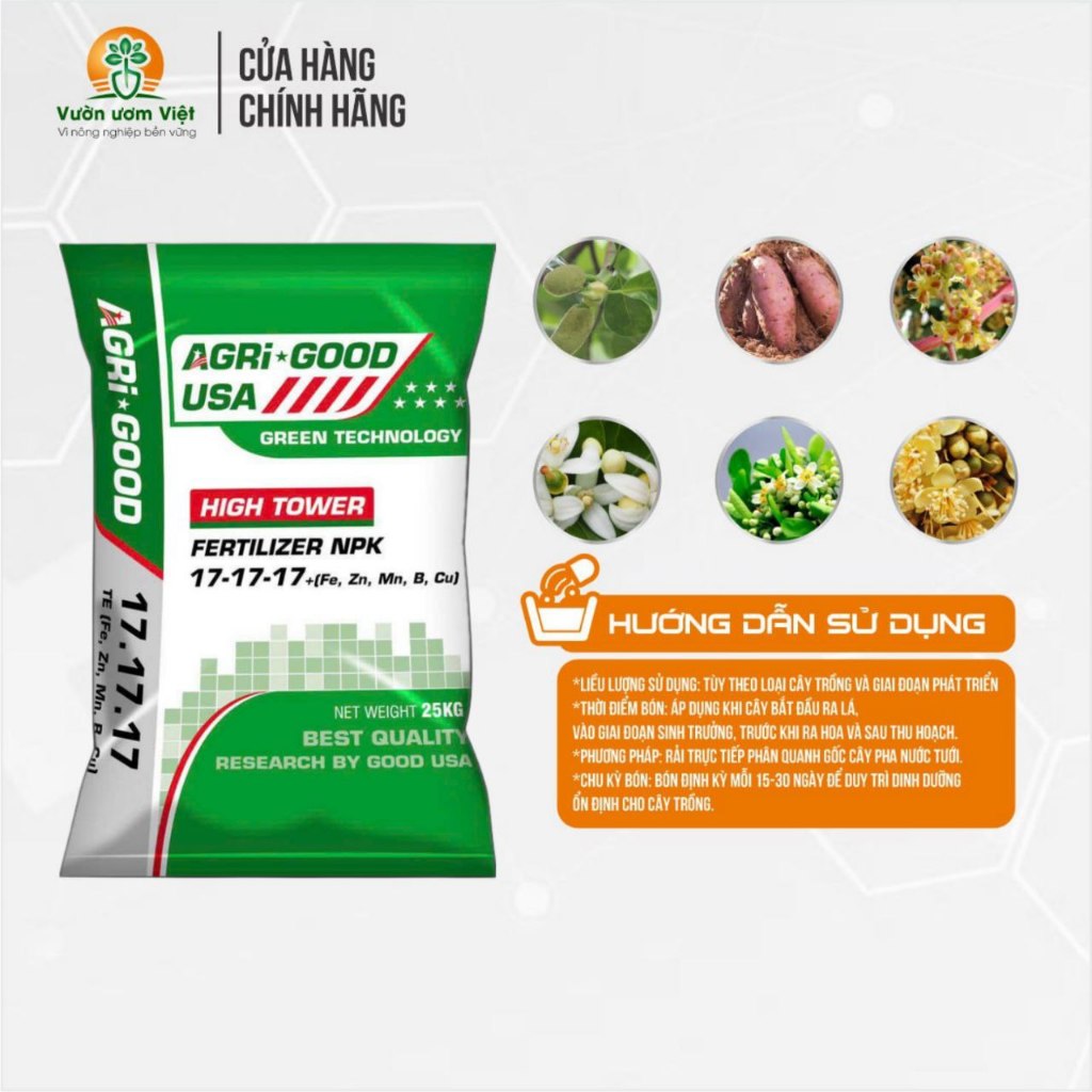 [Bao 25Kg] Phân bón 17 17 17 HOA KỲ - dưỡng cây mập thân, lớn gốc, tạo bông, xanh dày lá cực mạnh