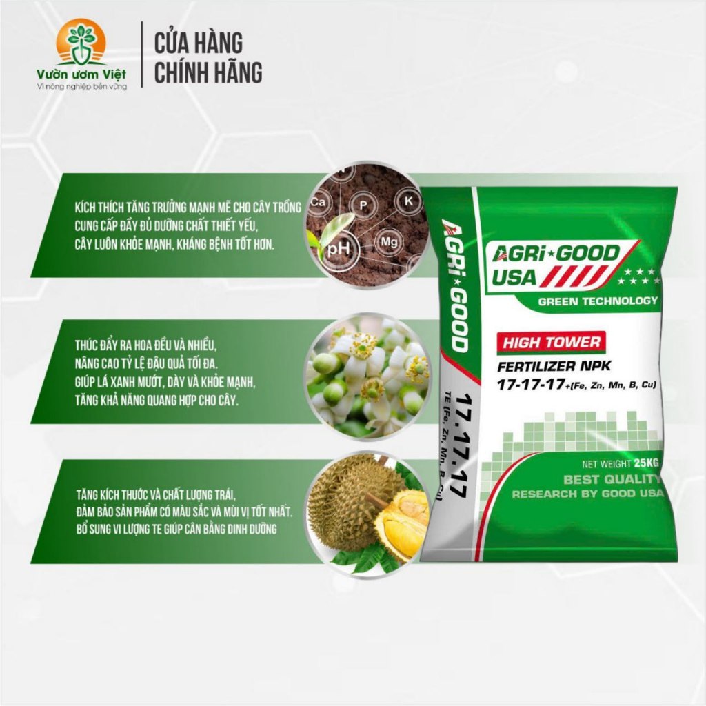 [Bao 25Kg] Phân bón 17 17 17 HOA KỲ - dưỡng cây mập thân, lớn gốc, tạo bông, xanh dày lá cực mạnh
