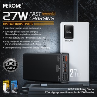 [CHỨNG NHẬN CCC] Pin sạc dự phòng WEKOME WP-93 20000mah TypeC PD 27W, USB QC 3.0 22.5W