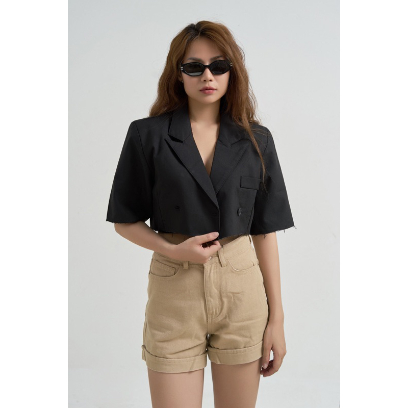 MIDDUA - SJ018 Short xăn lai denim, lưng siêu cao