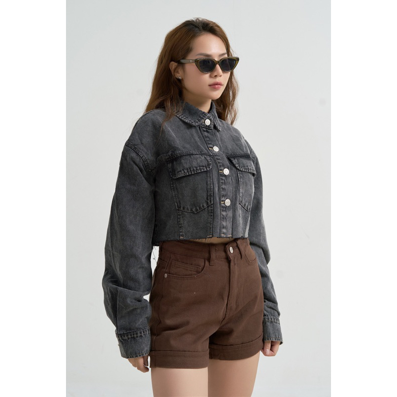 MIDDUA - SJ018 Short xăn lai denim, lưng siêu cao