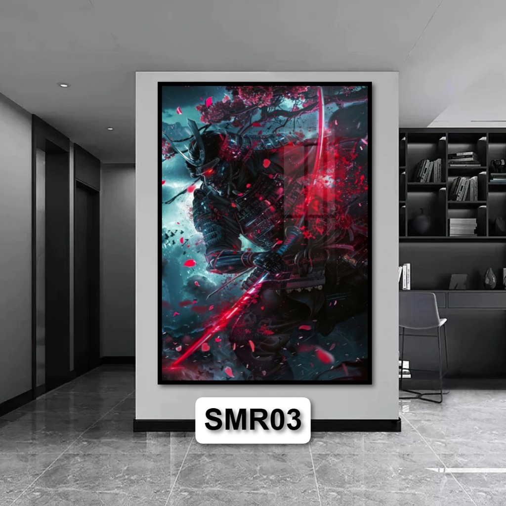 Tranh Gỗ Chiến Binh Samurai Nghệ Thuật Hiện Đại Tráng Gương Có Khung Decor Nhà Không Gian Phòng Khách
