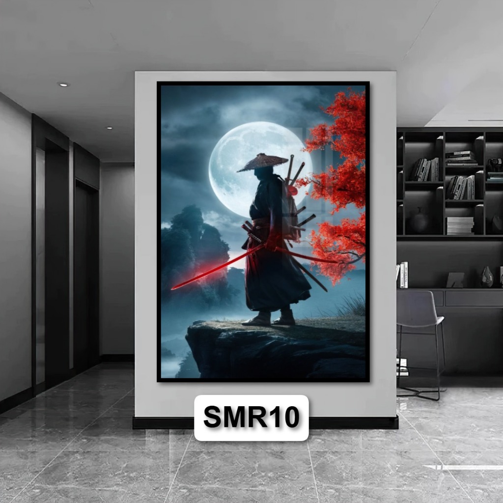 Tranh Gỗ Chiến Binh Samurai Nghệ Thuật Hiện Đại Tráng Gương Có Khung Decor Nhà Không Gian Phòng Khách