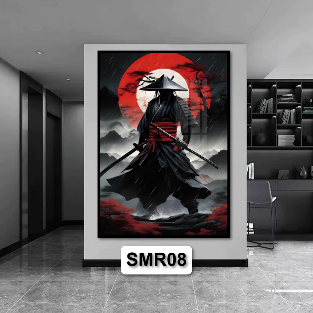 Tranh Gỗ Chiến Binh Samurai Nghệ Thuật Hiện Đại Tráng Gương Có Khung Decor Nhà Không Gian Phòng Khách
