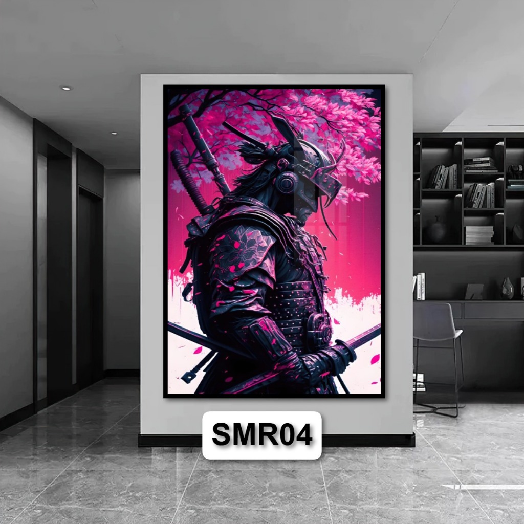 Tranh Gỗ Chiến Binh Samurai Nghệ Thuật Hiện Đại Tráng Gương Có Khung Decor Nhà Không Gian Phòng Khách
