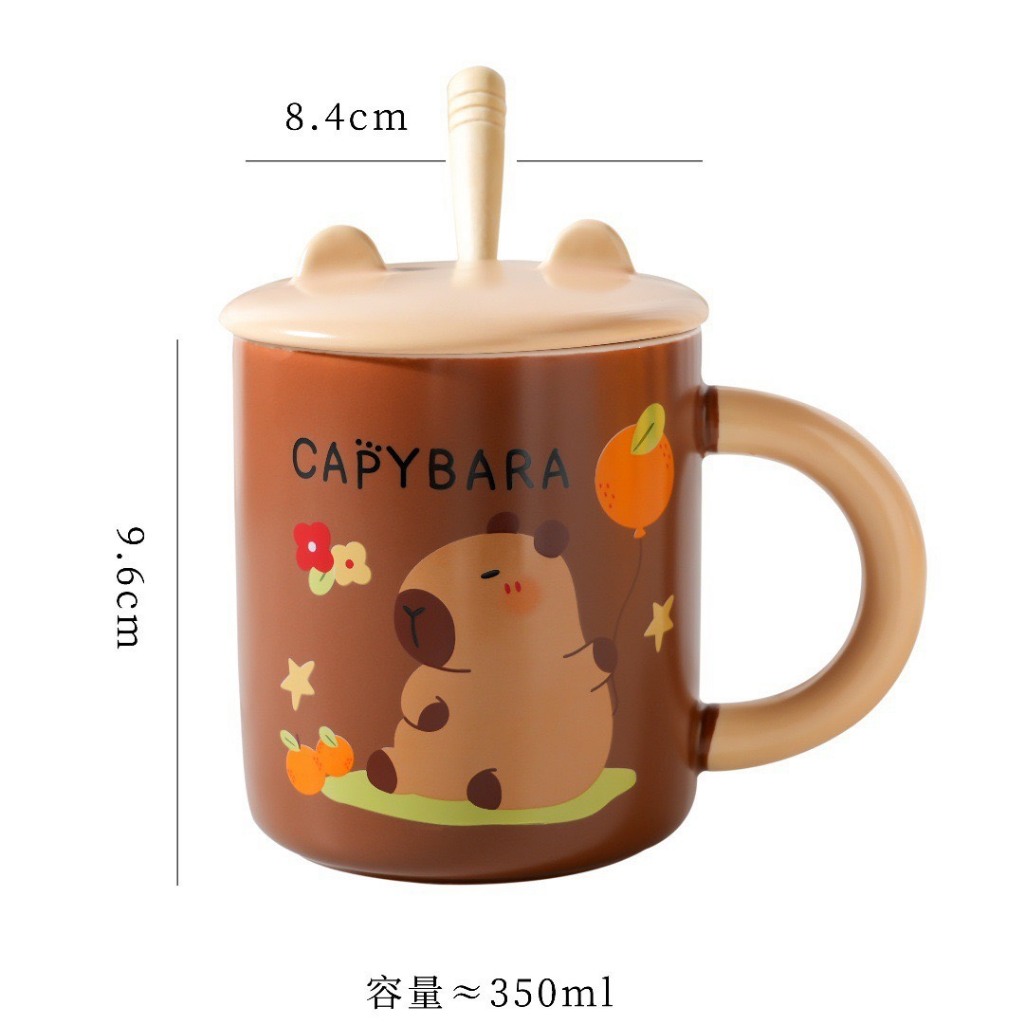 Cốc Ly Sứ Capybara Cao Cấp Có Nắp Kèm Thìa Và Nắp Uống Nước, Uống Trà, Làm Quà Tặng