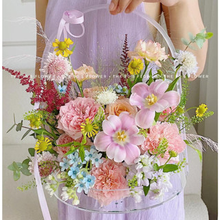 [HỎA TỐC-CHUYÊN SỈ] Hộp giỏ mica tròn đựng hoa quả, box cắm hoa phong cách Hàn Quốc quà tặng cao cấp