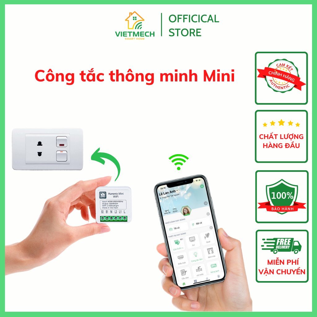 Công Tắc Thông minh Hunonic Mini Biến Công Tắc Thường Thành Thông Minh ...