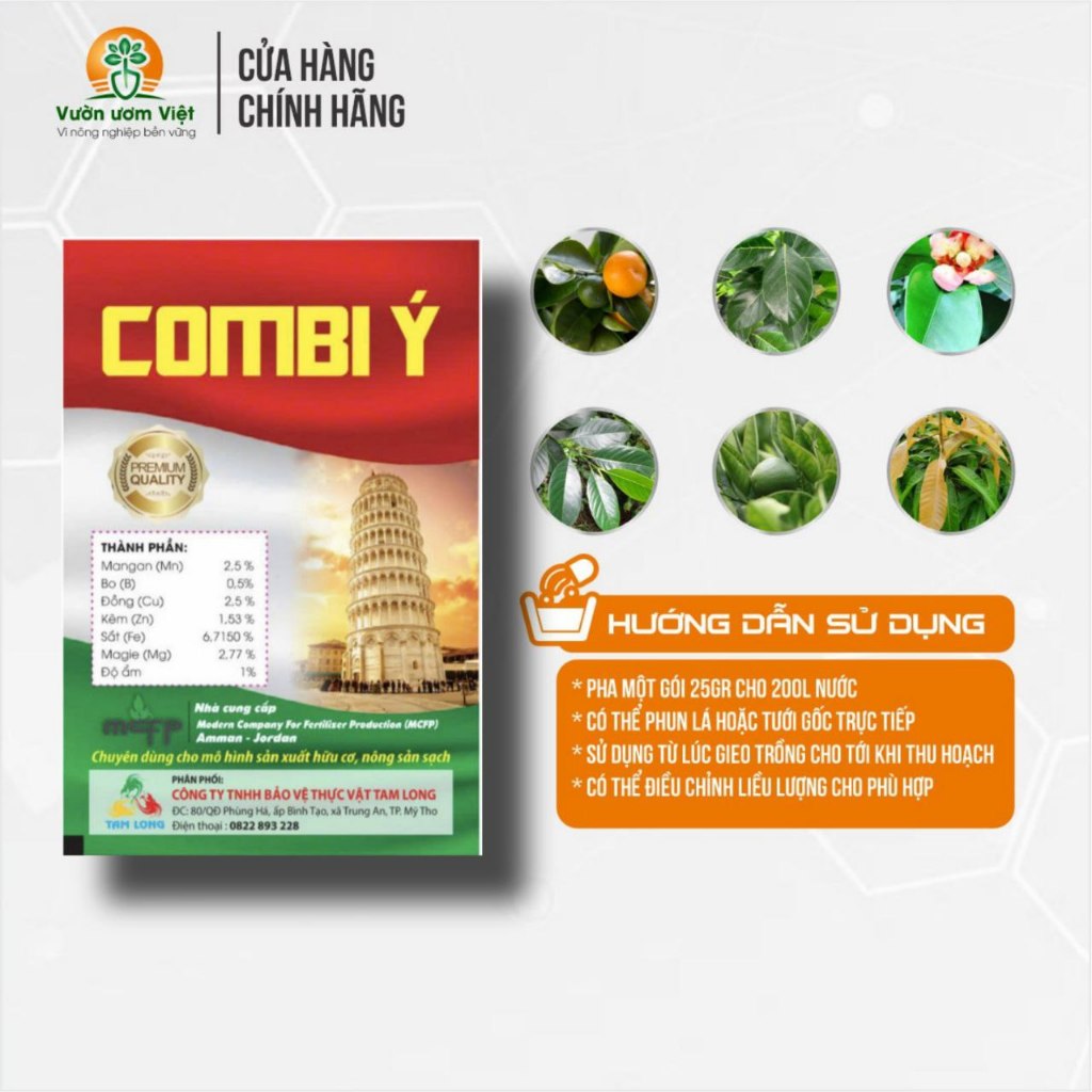 [Gói lớn 25gr] Combi Ý - Phân bón lá xanh dày mượt, cải tạo bộ lá, bổ sung vi lượng chuẩn châu Âu