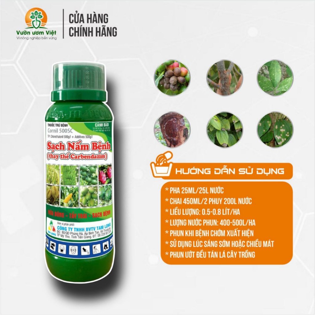 SẠCH NẤM BỆNH - Thuốc trừ bệnh thối trái, thán thư, xì mủ, ghẻ sẹo, đạo ôn, đốm nâu, đốm lá - 450ml
