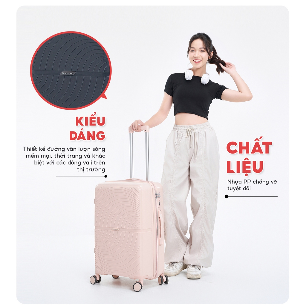 Ảnh Vali kéo SUNNY ROGER - size 20/24/28 inch nhựa PP chống vỡ, vali thời trang bền đẹp bảo hành 10 năm 4
