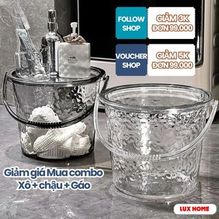 Xô Nhựa Kèm Nắp Có Quai Xách Trong Suốt Dung Tích 14L, Chậu Nhựa Trong Suốt Nhà Tắm