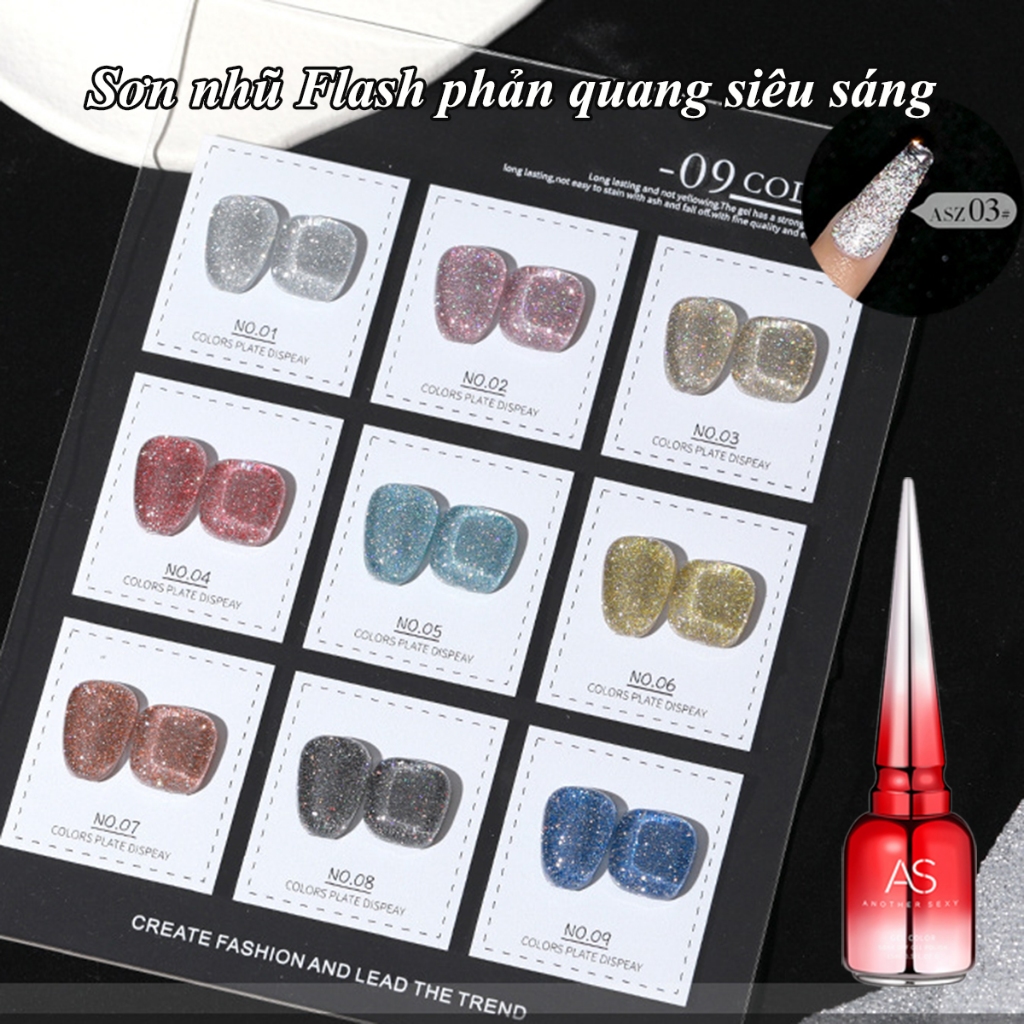 Sơn gel AS nhũ Flash phản quang mã ASZ chọn lẻ chai đỏ nhọn