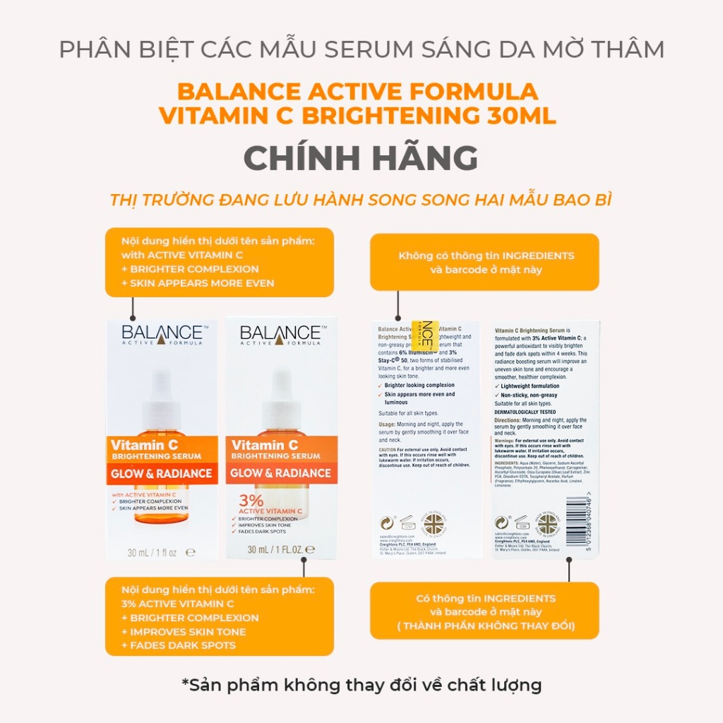[ Livestream x Balance ] Serum Sáng Da, Mờ Thâm Balance Active Formula Vitamin C 3% Brightening 30ml