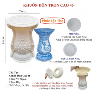 Khuôn đôn chậu tròn cao 45 cm mặt rộng 25 cm, hoa văn phúc, lộc, thọ, chất liệu nhựa abs