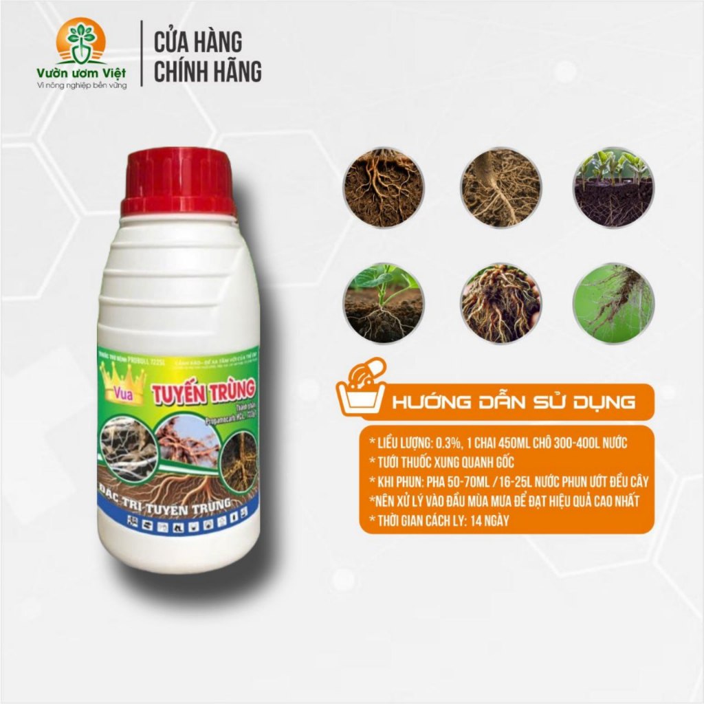 Thuốc trừ bệnh VUA TUYẾN TRÙNG - đặc trị tuyến trùng trên sầu riêng, mai vàng, cao su... 450ml