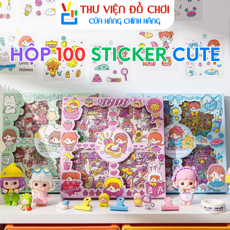 Hộp 100 tấm sticker dễ thương dán trang trí bình nước, sổ tay, điện ...