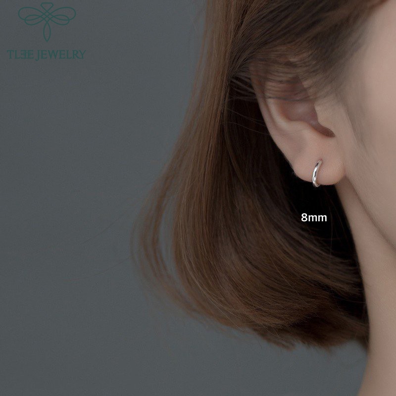 Ảnh Khuyên tai bạc tai tròn trơn TLEE bản dày chốt bấm chắc chắn nhiều size TLEE JEWELRY B0121 3