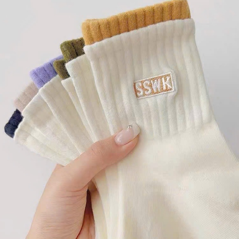 TÚI 10 ĐÔI TẤT COTTON TRẮNG CỔ MÀU TT52