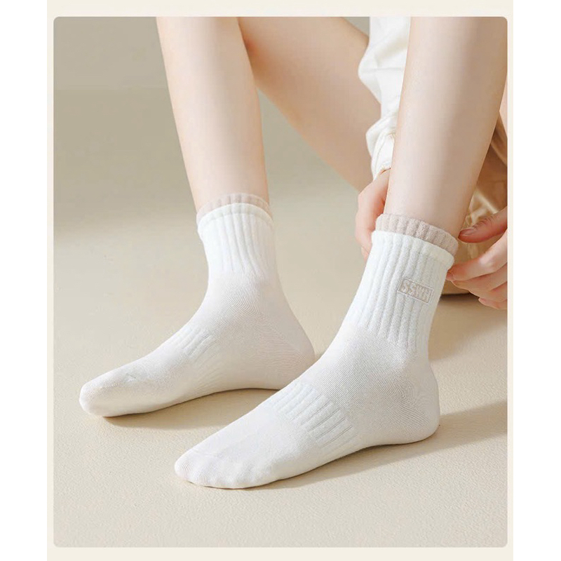 TÚI 10 ĐÔI TẤT COTTON TRẮNG CỔ MÀU TT52