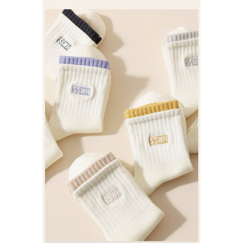 TÚI 10 ĐÔI TẤT COTTON TRẮNG CỔ MÀU TT52