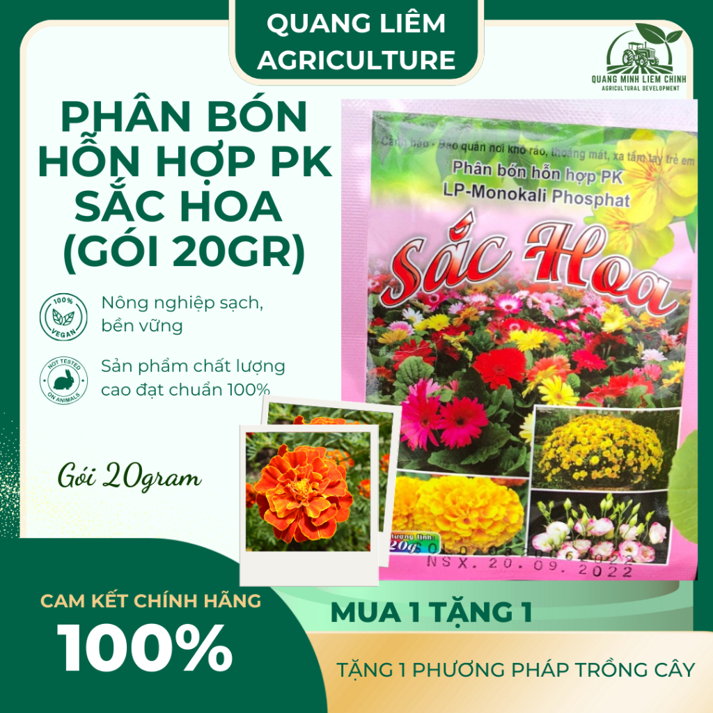 Phân bón hỗn hợp PK sắc hoa (gói 20gram) Long Phú giúp mập nụ to bông, đẹp màu tươi lâu, bông sáng