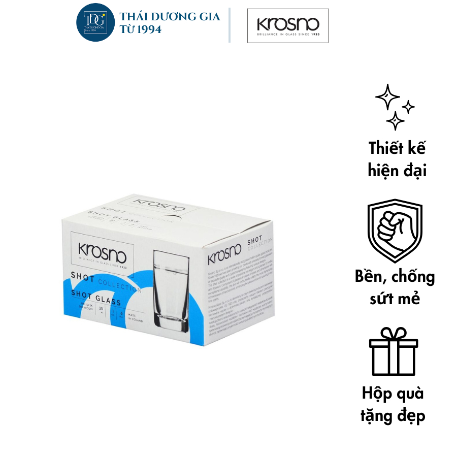 Bộ 6 ly shot rượu mạnh 30ml Krosno thủy tinh cao cấp Ba Lan – 789019 | Thái Dương Gia