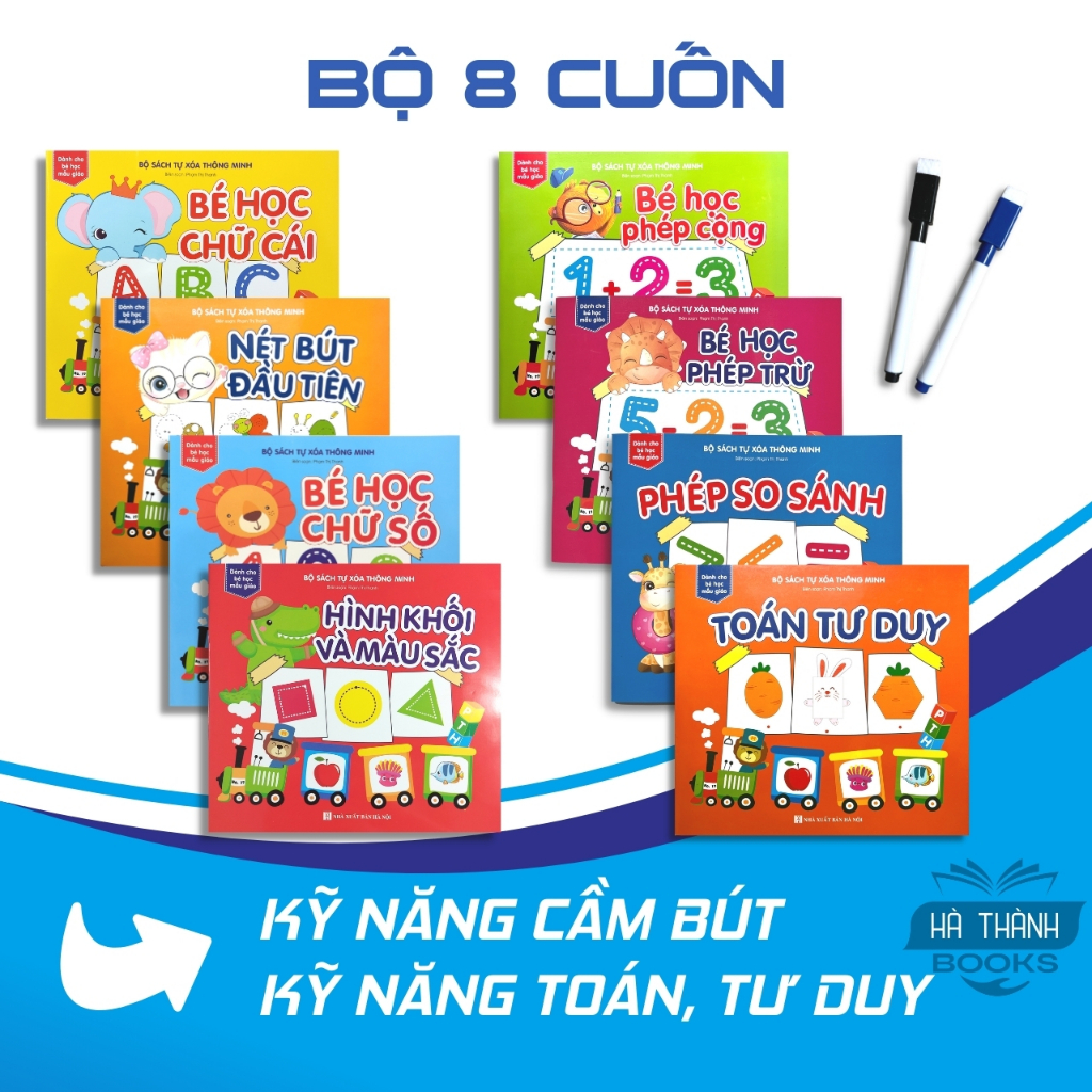 Sách Tự Xoá Thông Minh (Bộ 8 Cuốn Bé Học Chữ Cái, Chữ Số, Hình Khối, Màu Sắc, Bé Học Toán)