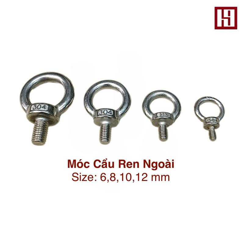 Móc Cẩu ren ngoài Inox 304; Bulong khoen tai cẩu size M6, M8, M10, M12 ...