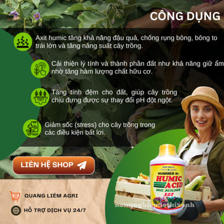 Phân Bón Hữu Cơ Acid Humic 322 Vàng Mỹ - Kích Rễ - Giải Độc - Cải Tạo Đất (Chai 235ml)
