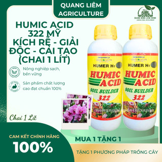 Phân Bón Hữu Cơ Acid Humic 322 Vàng Mỹ - Kích Rễ - Giải Độc - Cải Tạo Đất (Chai 1 Lít)