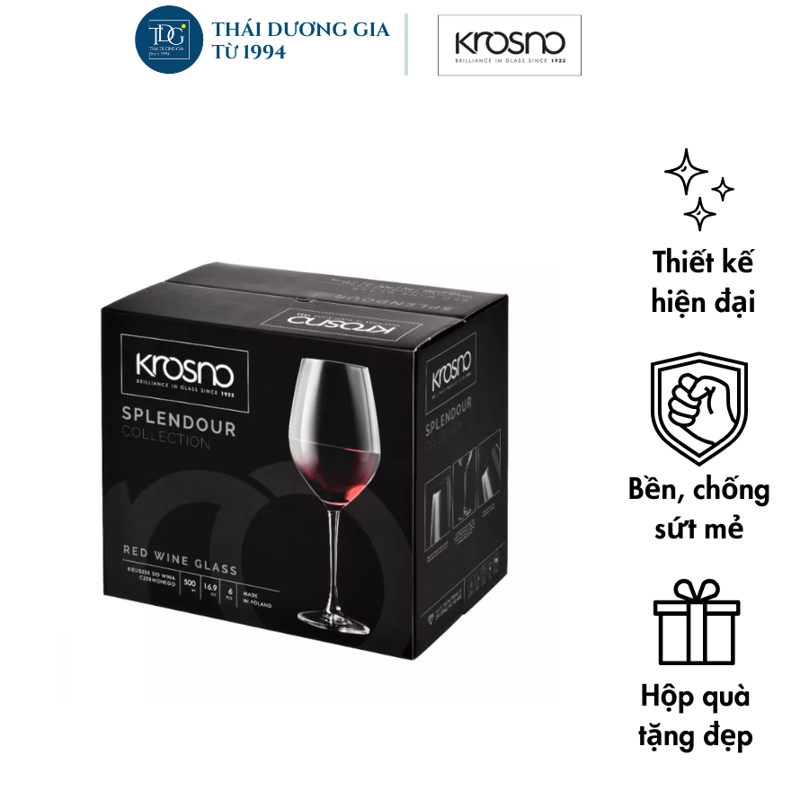 Bộ 6 ly vang đỏ pha lê không chì Splendour 500ml Ba Lan Krosno - 787398 | Thái Dương Gia