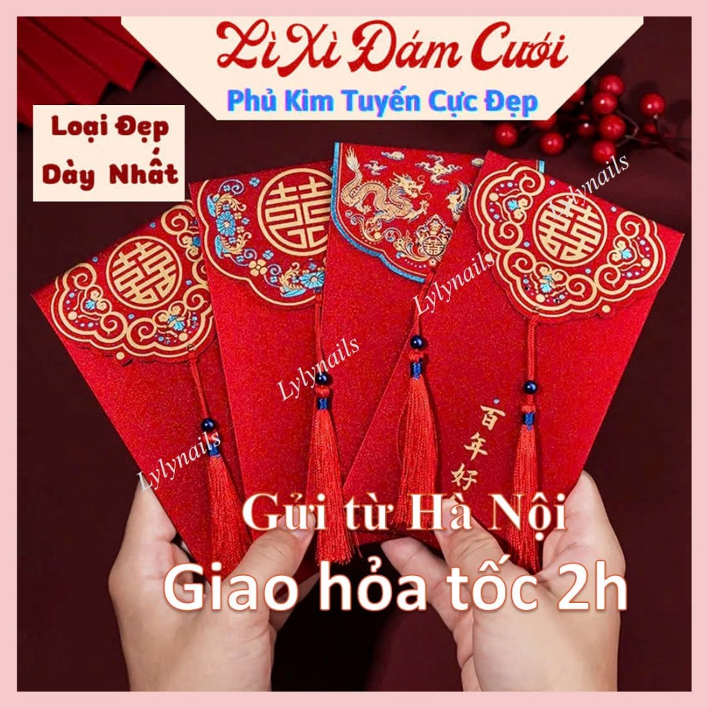 LYLY Bao Lì Xì Đám Cưới, Lì Xì Cưới, Đám hỏi, Báo Hỷ, Năm Mới Tua Rua Sang Trọng Màu Đỏ Đẹp may mắn