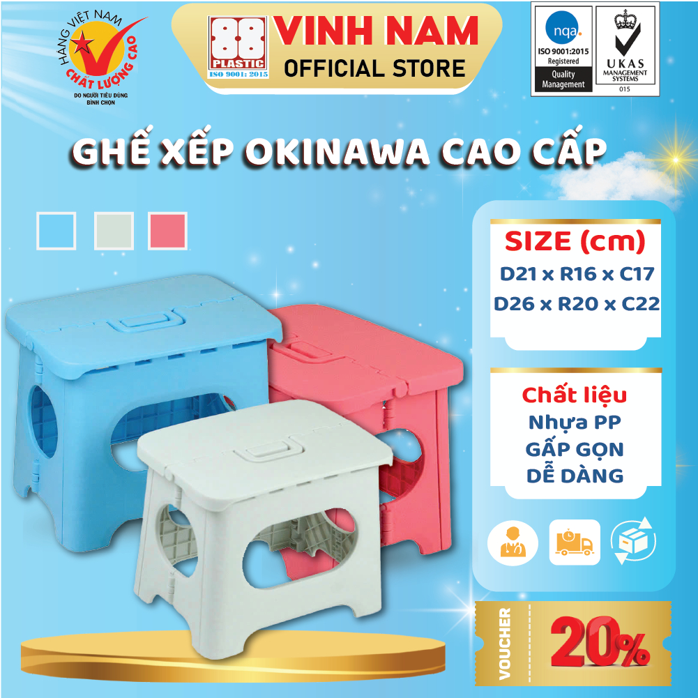 Ghế Xếp Okinawa, Ghế Xếp Nhật Vinh Nam Plastic, Ghế Xếp Tiện Dụng Dễ Xếp Chồng 040-041