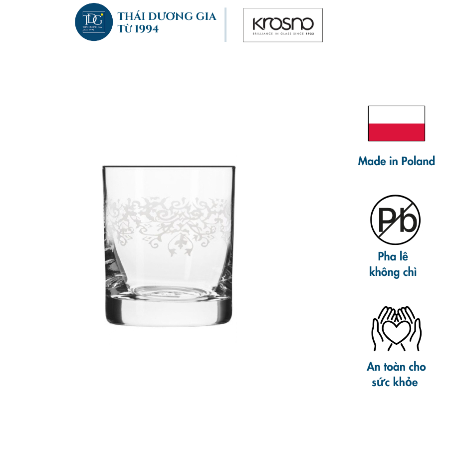 Bộ 6 cốc thủy tinh uống rượu cao cấp khảm hoa văn dáng thấp 300ml Ba Lan Krosno-786193