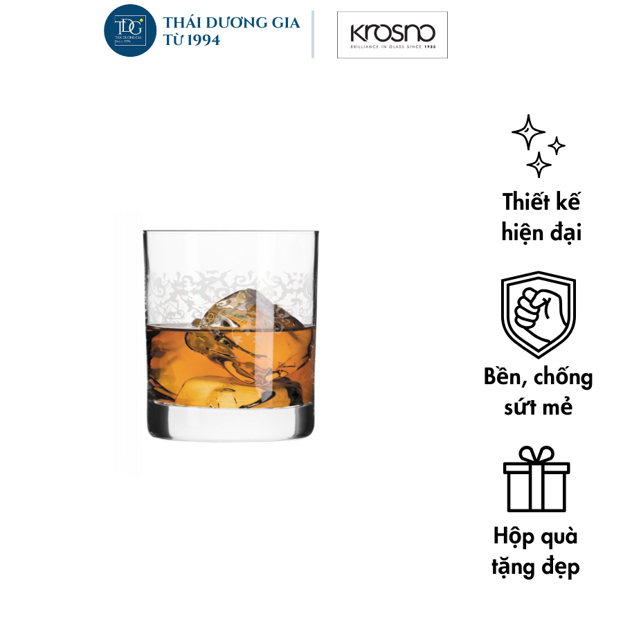 Bộ 6 cốc thủy tinh uống rượu cao cấp khảm hoa văn dáng thấp 300ml Ba Lan Krosno-786193