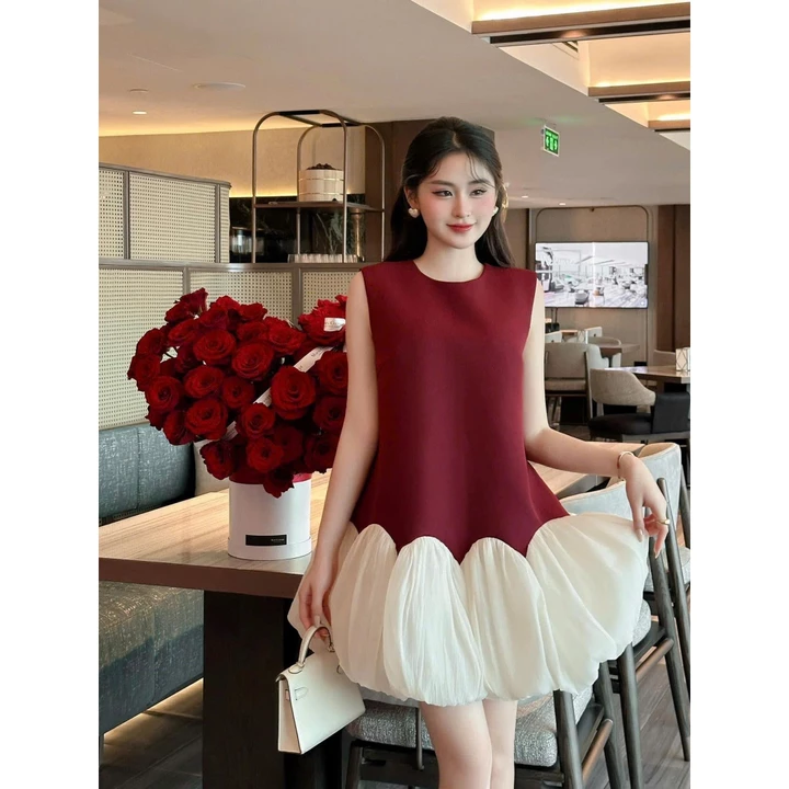 Váy Bánh Bèo Hở Vai Phối Tơ Bồng Dáng Bí DH STUDIO Váy Bánh Bèo Chất Liệu Tafta Phối Tơ Cao Cấp Đẹp Sang Trọng
